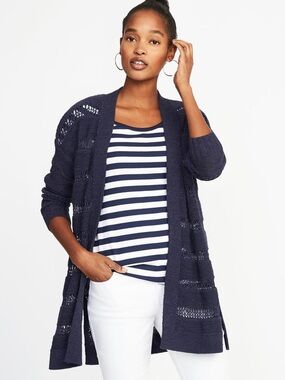 Love Ellie Adele Pointelle Open-Knit Navy Cardigan